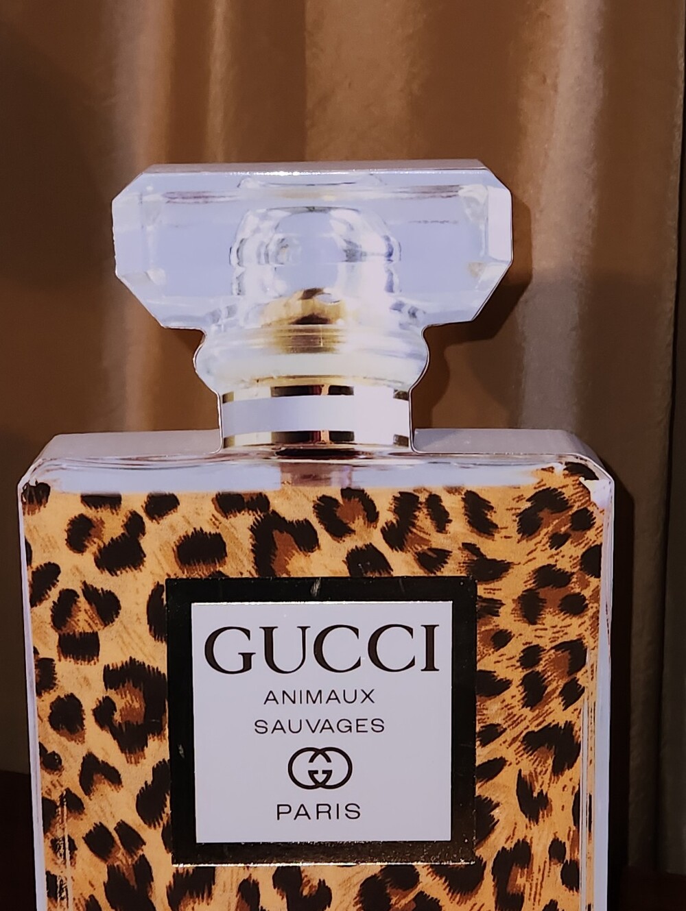 Glam Logo 3D Wooden Leopard-Print Perfume Bottle Table Top Stand Decor - Picture 8 of 8